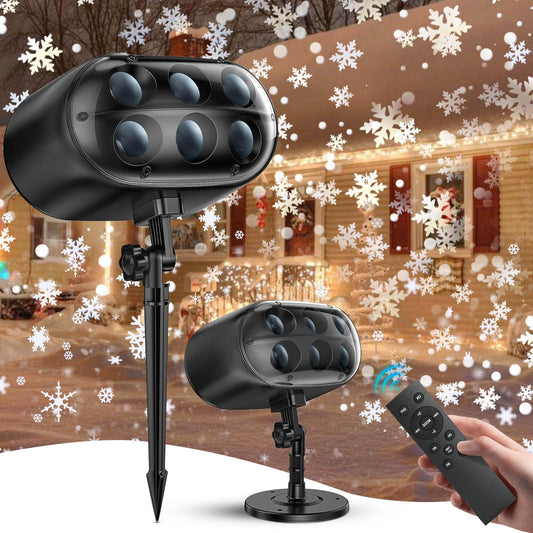 Rynx | 2024 Upgrade Outdoor & Indoor Adjustable Christmas Snowflake Projector - Vibrant Falling LED Snowflake Lights - Waterproof 6 Large
