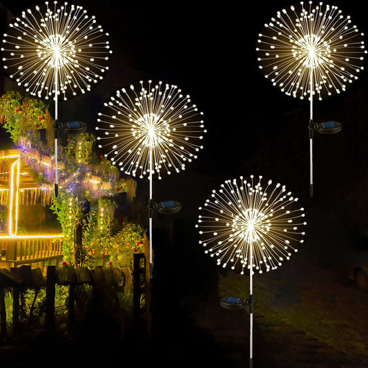 Rynx | 4 Pcs Solar Fireworks Lights, Outdoor Solar Garden Decorative Lights 120 Led Powered 40 Copper Wire String Diy Landscape Lights For Pathway Driveway Backyard Christmas Decorations Parties (Colorful)