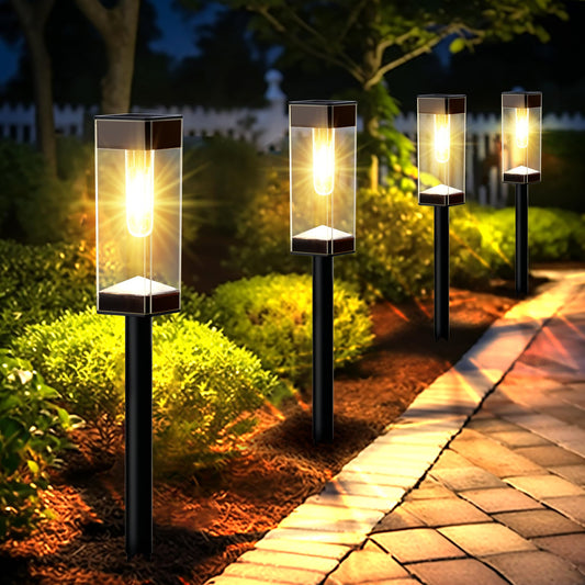 Rynx | 8 Pack Solar Path Lights Outdoor, Waterproof Solar Lights Outdoor, Led Outdoor Solar Garden Lights With Led Filament Bulb, Perfect For Garden Grass Pathway Driveway Backyard Landscaping