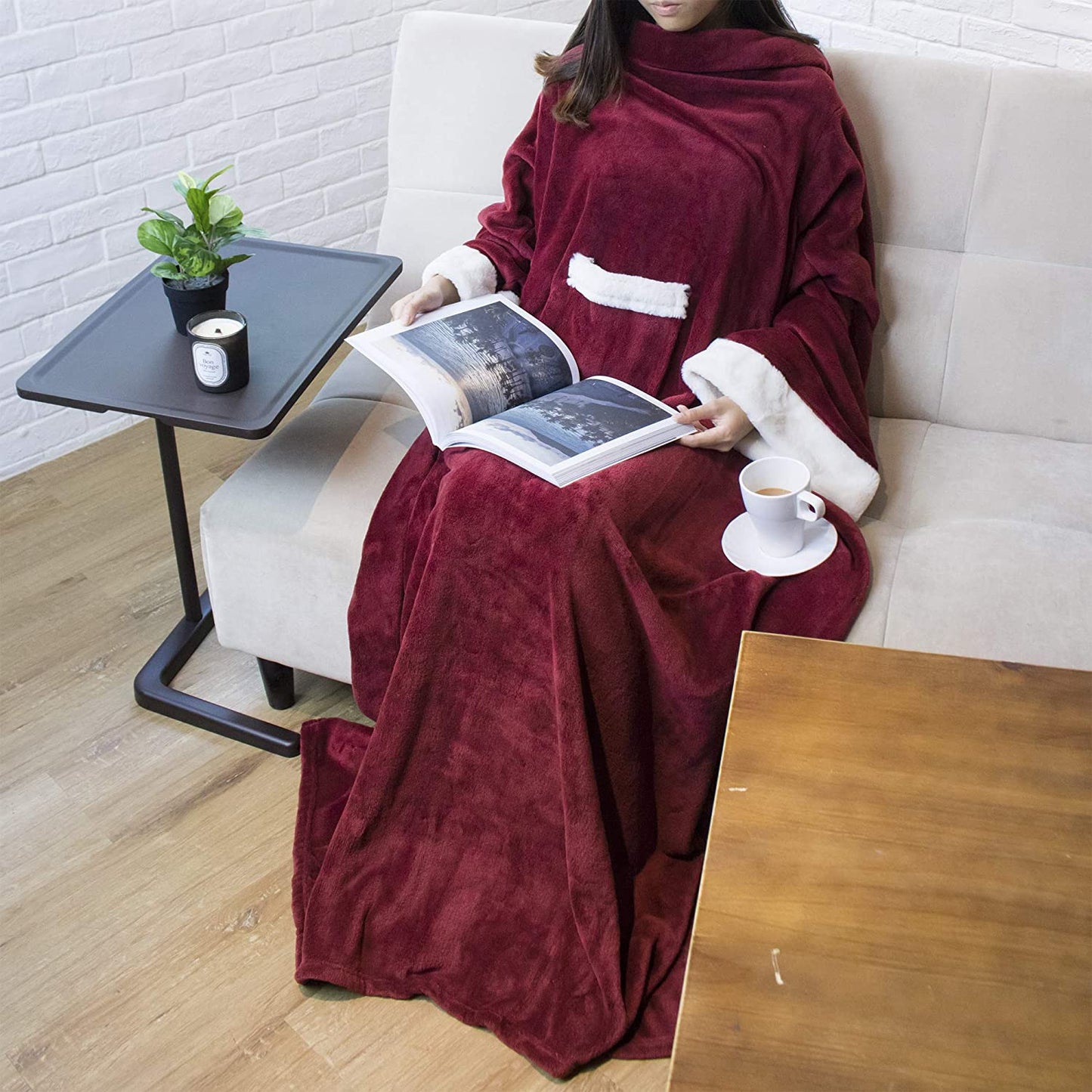 Rynx | Deluxe Cozy Sherpa or Fleece Adult Portable 70" Blanket with Sleeves for Men & Women