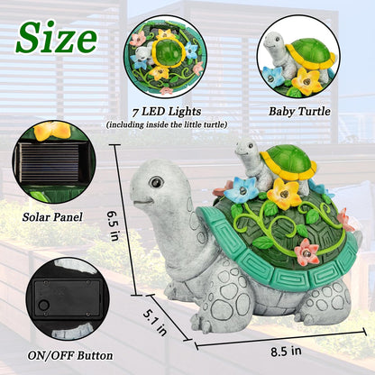 Rynx | Reading Turtle Solar Statue Garden Decoration With 7 Led Lights - Cute Resin Figures For Garden