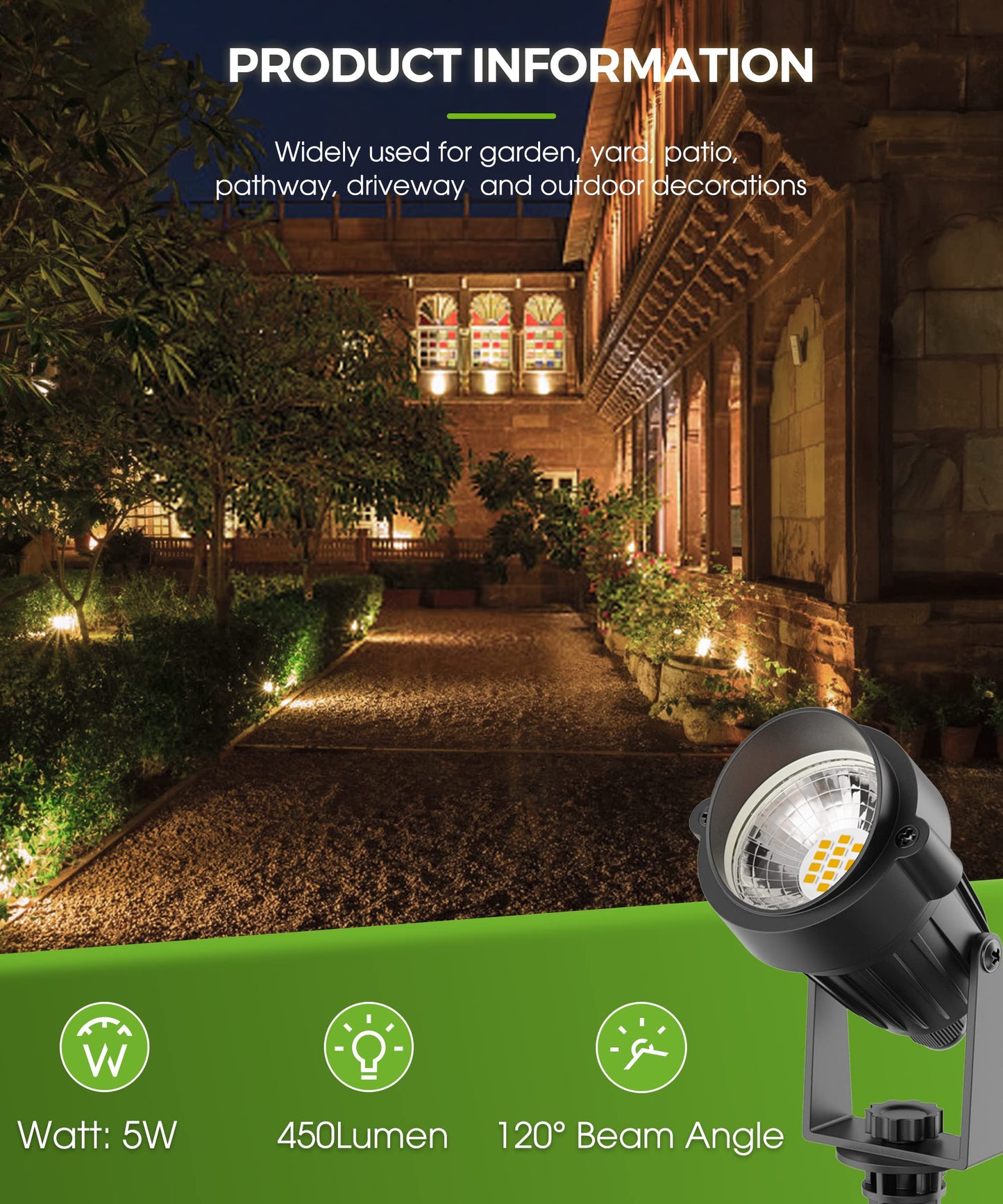 Rynx | L Lohas LED 5W Landscape Spotlight, 450Lm Dusk Till Dawn, IP66 Waterproof, 2 Pack, Soft
