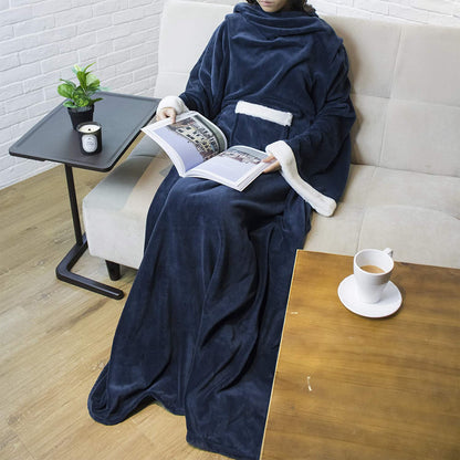 Rynx | Deluxe Cozy Sherpa or Fleece Adult Portable 70" Blanket with Sleeves for Men & Women