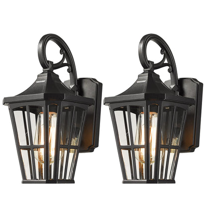 Rynx | Emliviar 2 Pack Modern Outdoor Wall Lamps, 12" Black Aluminium Fixtures With Clear Glass Shade