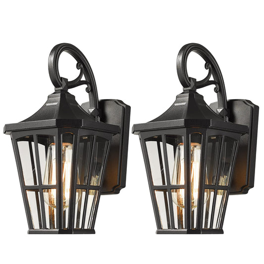 Rynx | Emliviar 2 Pack Modern Outdoor Wall Lamps, 12" Black Aluminium Fixtures With Clear Glass Shade