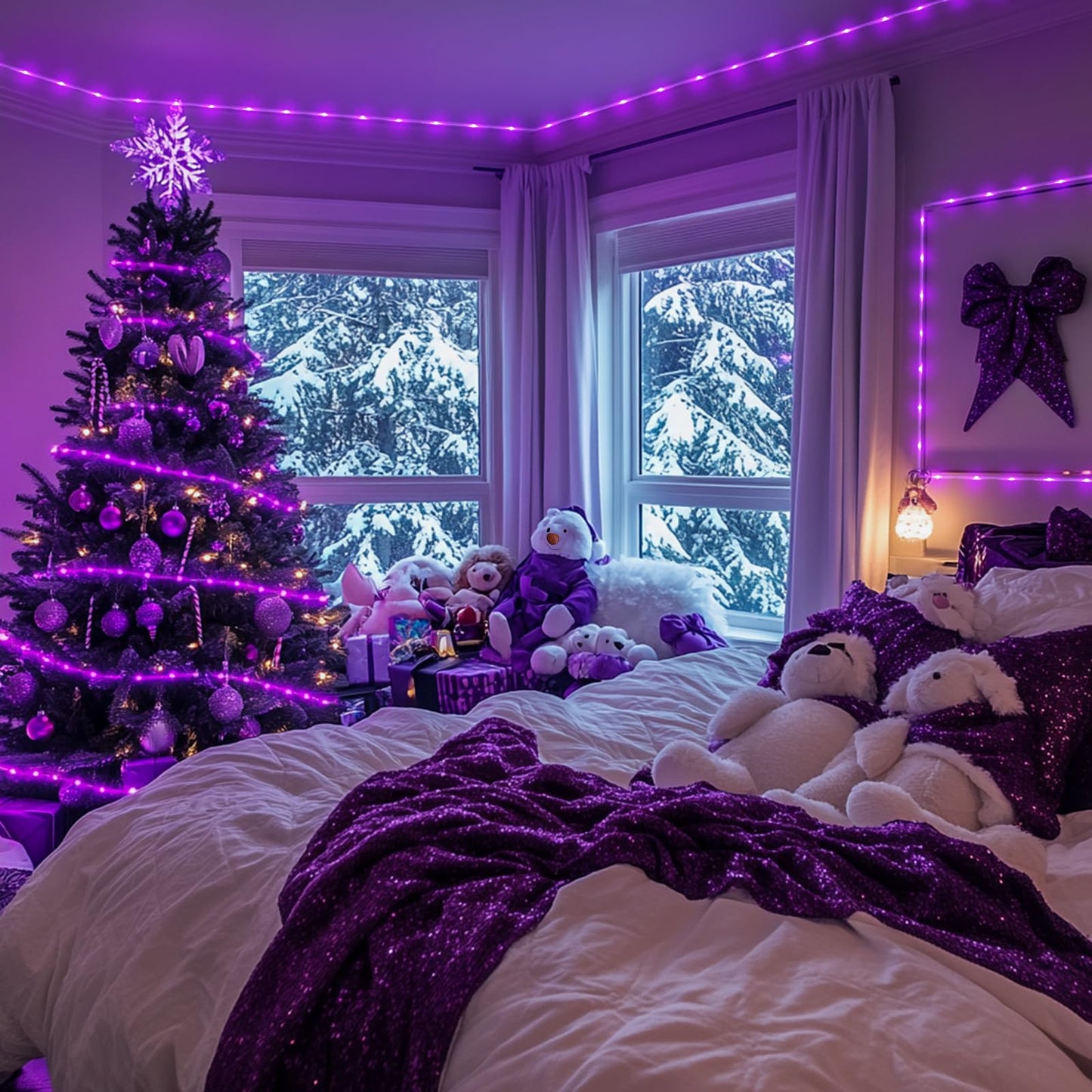 Rynx | Potive 200 LED Purple Christmas Lights - 20 M Battery Operated Waterproof for Outdoor Decoration