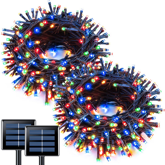 Rynx | Jmexsuss 2 Pack Solar String Lights 100Led 10M 8 Modes Solar Christmas Lights Waterproof For Gardens, Weddings, Parties, Home, Christmas Tree, Curtains, Outdoor (Multicolor)