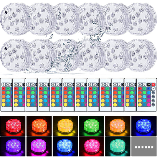 Rynx | Mudder Waterproof LED Lights - 12 Pack Submersible Color Changing Lights For Pool & Hot Tub