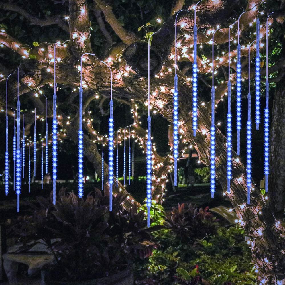 Rynx | Bluefire Upgraded Meteor Shower Lights, 19.68 Inches 10 Tubes 540 LEDs Outdoor Icicle Christmas Lights, Waterproof Falling Rain Lights For Three Holiday Porch Garden Patio Roof Party Decoration (Blue)