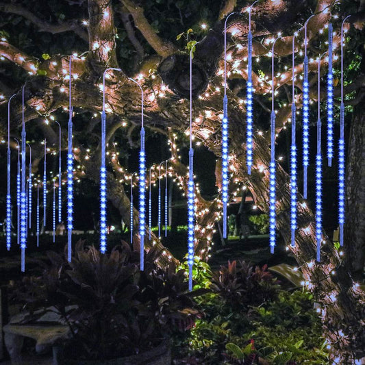 Rynx | Bluefire Upgraded Meteor Shower Lights, 19.68 Inches 10 Tubes 540 LEDs Outdoor Icicle Christmas Lights, Waterproof Falling Rain Lights For Three Holiday Porch Garden Patio Roof Party Decoration (Blue)