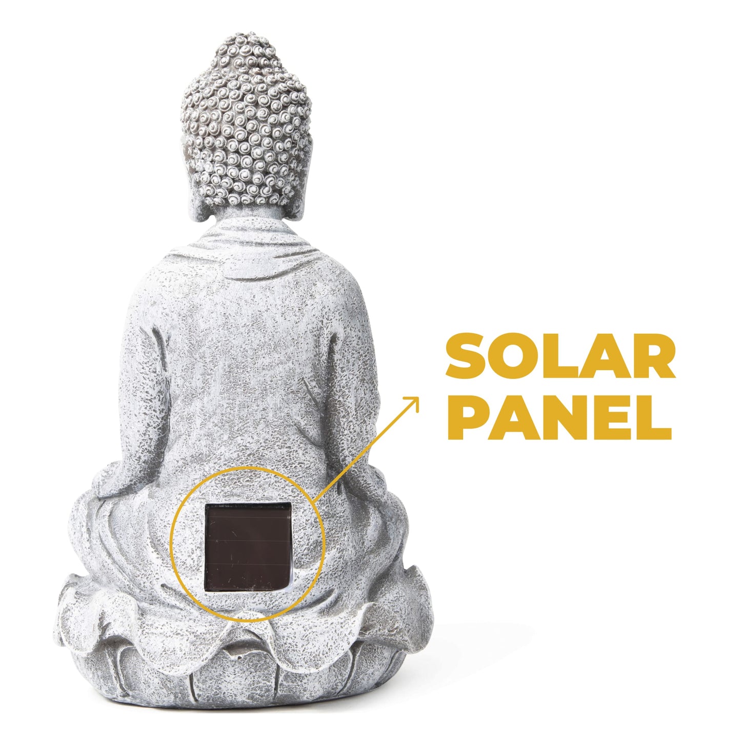Rynx | Vp Home Buddha Statue - Solar-powered LED garden lighting, Zen meditation decor, 14"H resin