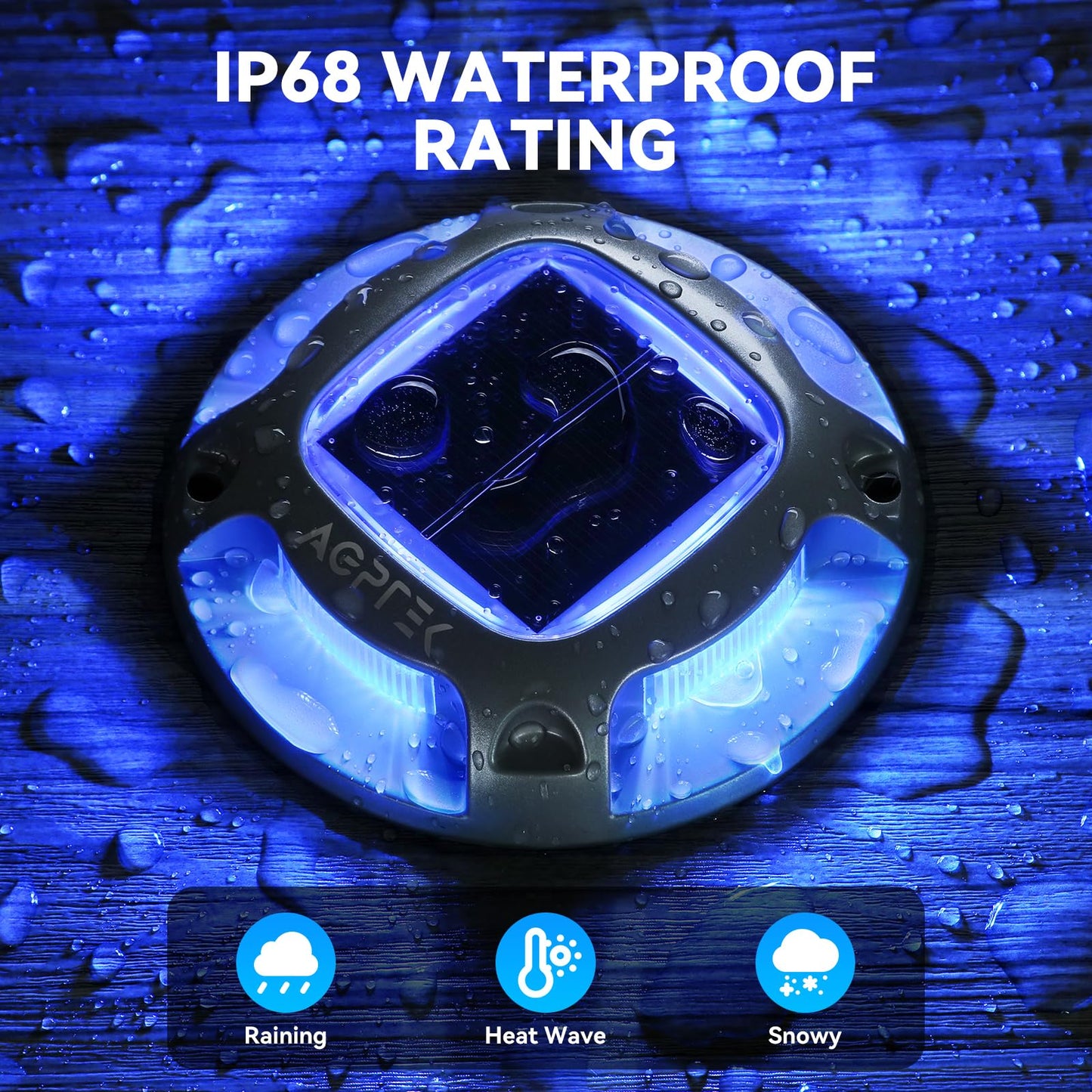 Rynx | Agptek 4 Pack Solar Driveway Lights - Waterproof Led Dock Markers, Blue & White For Path, Garden