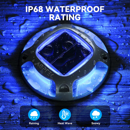 Rynx | Agptek 4 Pack Solar Driveway Lights - Waterproof Led Dock Markers, Blue & White For Path, Garden