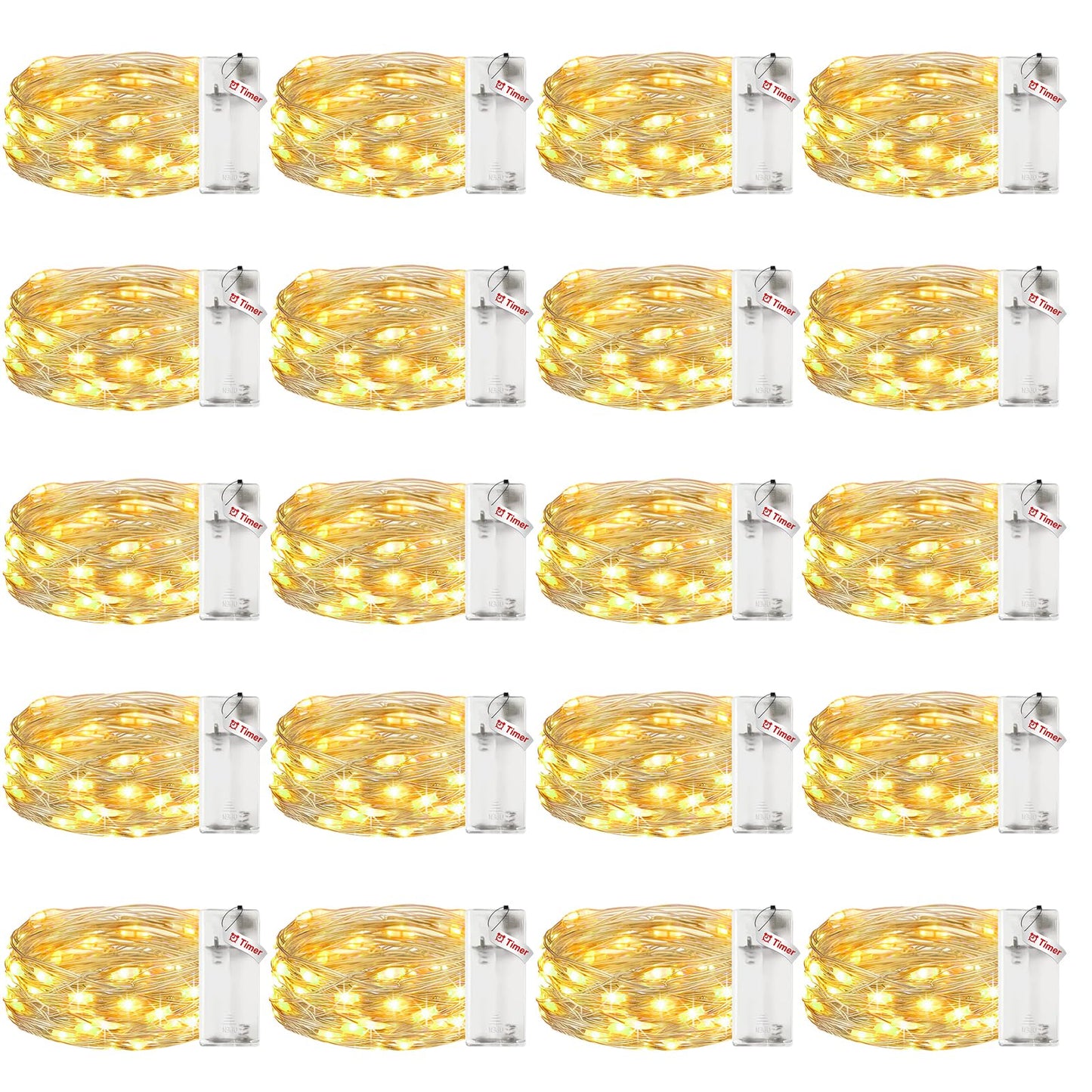 Rynx | 20 Pack Fairy Lights Battery Operated With Timer, 7Ft 20Led String Lights Waterproof Silver Wire Fairy Lights Battery Operated Twinkle Lights For Bedroom Christmas Wedding Indoor Party Decor Warm White