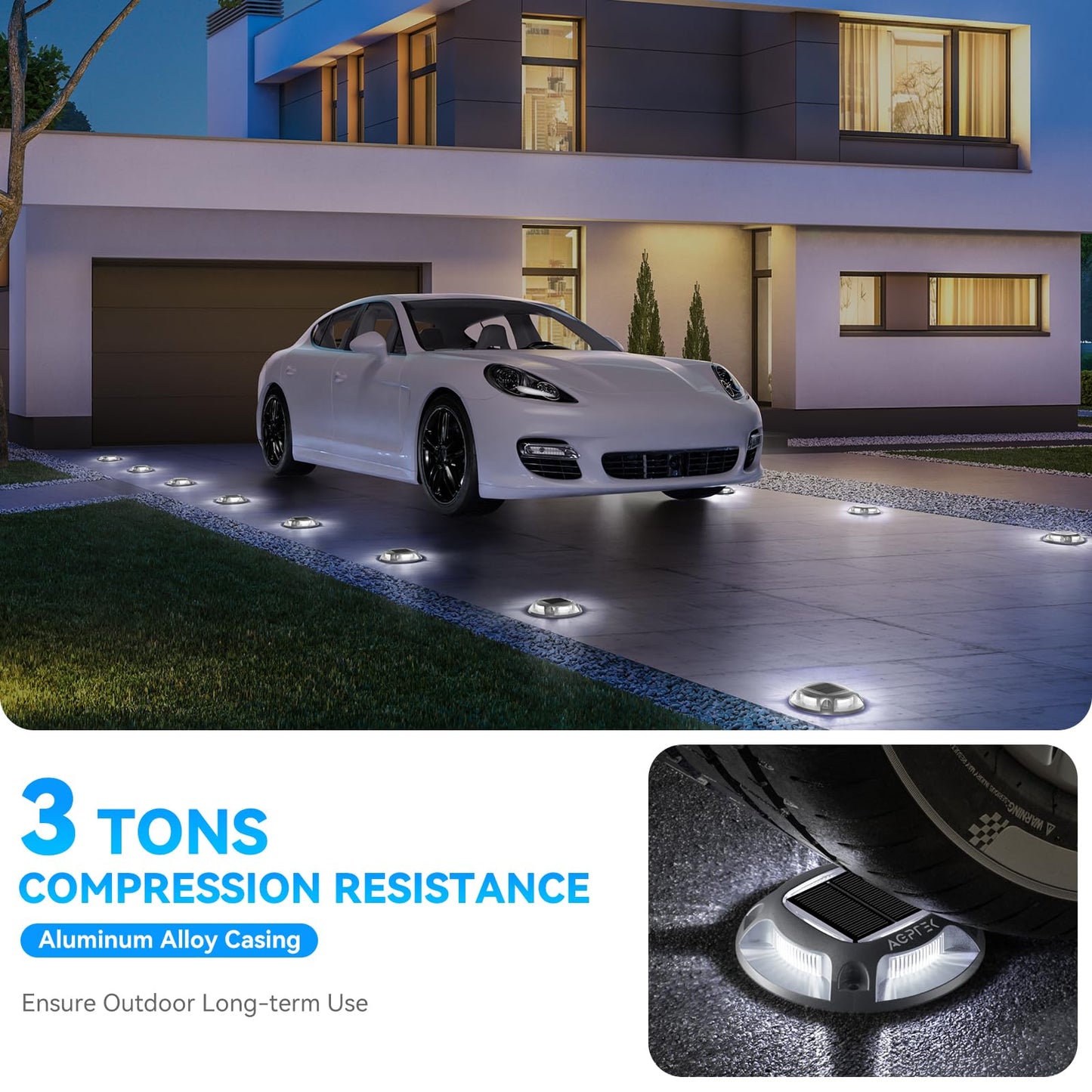 Rynx | Agptek 4 Pack Solar Driveway Lights - Waterproof Led Dock Markers, Blue & White For Path, Garden