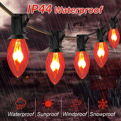 Rynx | Doratale 25Ft C7 Orange Halloween Blinking Flame Light, Waterproof Indoor/Outdoor Decor