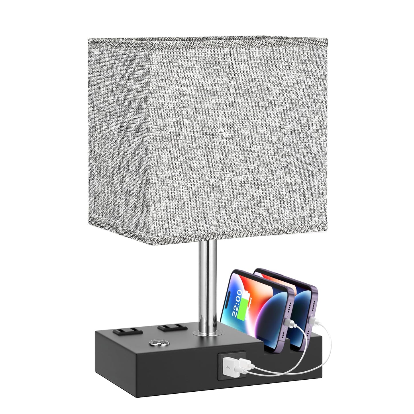 Rynx | Kakanuo Nightstand Lamp For Bedroom With Dual USB Ports, Gray Touch Control Bed Lamp With Charging Options And Phone S