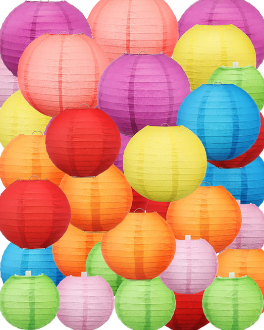 Rynx | Treela 48 Pcs Paper Lanterns Party Decorations Chinese Round Paper Lanterns 4/6/8/10 Inches Asian Hanging Lanterns Lamps Decorative For Birthday Party Supplies (Multicolored)
