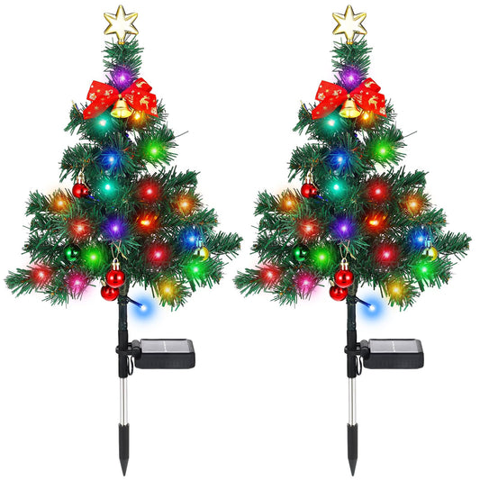 Rynx | Baquler 2 Pcs Solar Powered Christmas Tree Garden Stake Lights Outdoor Christmas Tree Garden Decorations Multicolored Solar Powered Stakes For Pathway