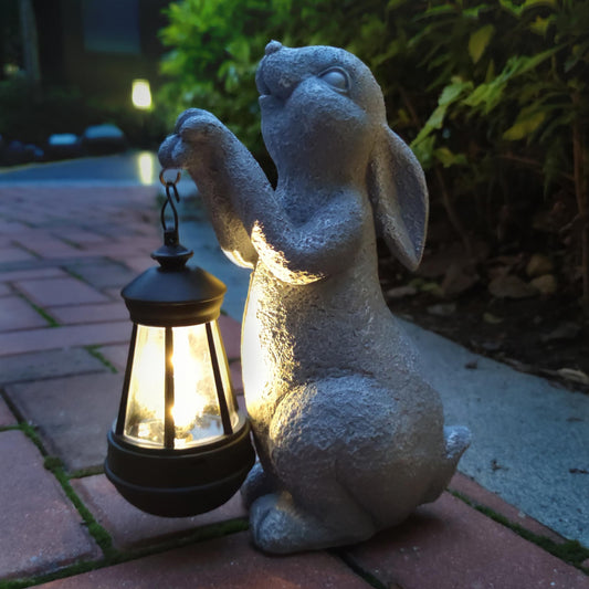 Rynx | Qobumy Rabbit Solar Garden Statues, Resin Rabbit Figure Decorations With Solar Lantern, Outdoor Figures Lawn Garden St