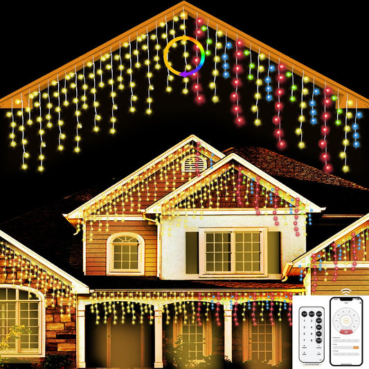 Rynx | Soshot 49Ft Christmas Light String - 640 Led, 8 Modes, Remote Control, Waterproof, Warm White to Multicolor