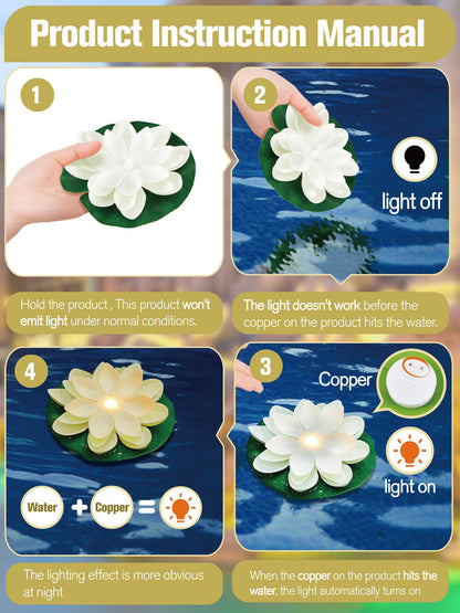 Rynx | Hortsun 12 Pcs Led Lotus Floating Pool Light - Multicolored Lily Pad Lanterns, 5.91 Inches