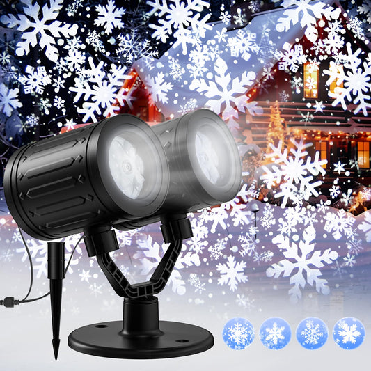 Rynx | Christmas Projector Light Outdoor, 2024 Double Head Rotating Led Snowflake Projector, Waterproof Christmas Decoration Lights F