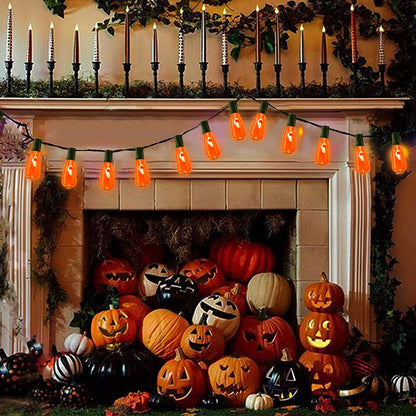 Rynx | Cbebew 10Ft Halloween Flickering Flame Light Strings, 10 Orange Edison Bulbs For Outdoor Decoration