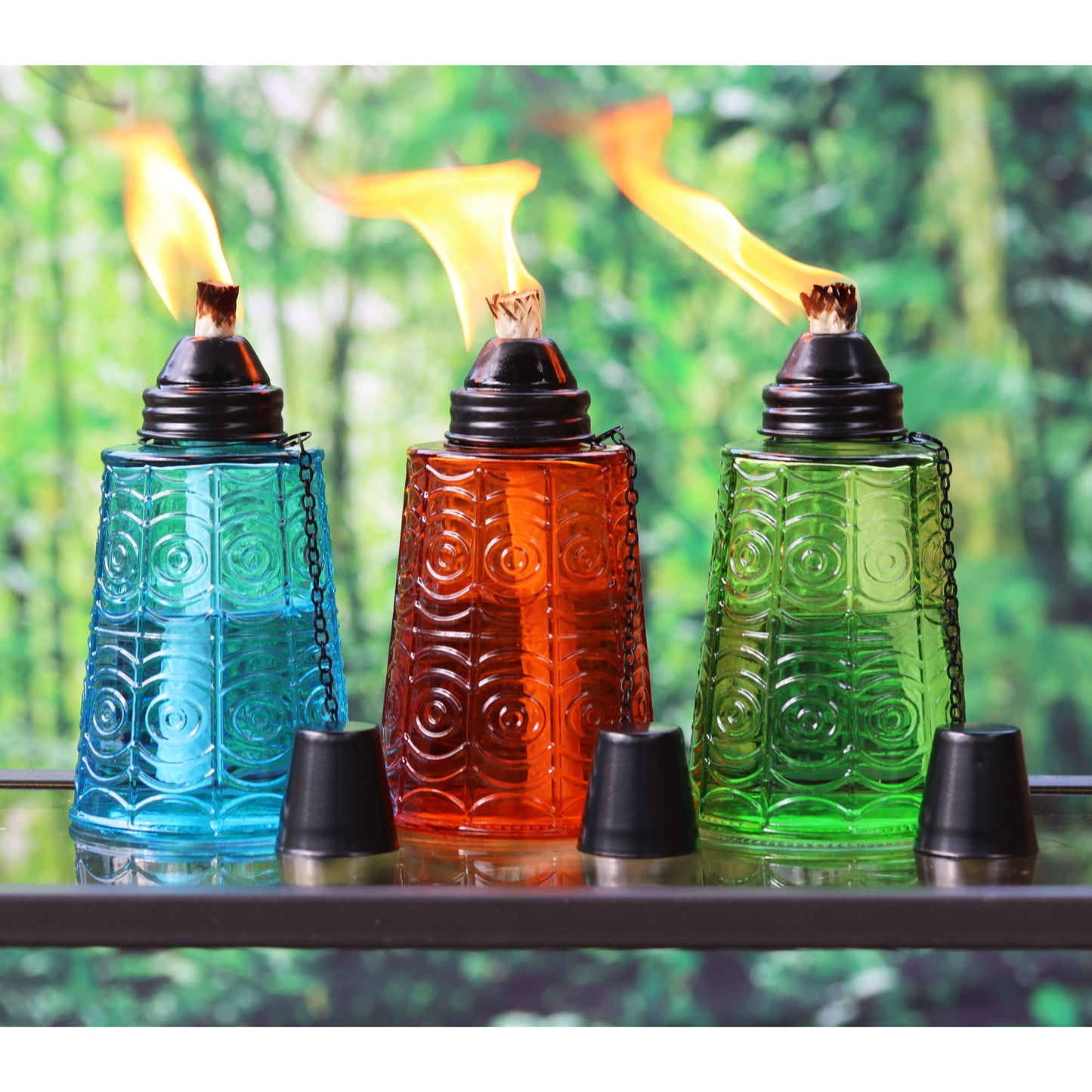 Rynx | Seraphic Citronella Oil Lamp Torch Set With 6 - Glass Table Lights For Terrace & Garden