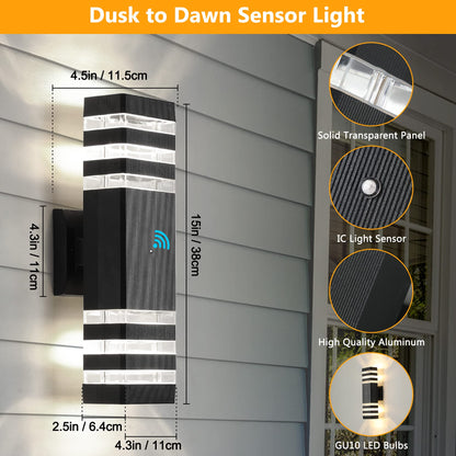 Rynx | Tewei Dusk To Dawn Outdoor Wall Lamps, Black 3-Layer Wall Sconce, Ip65 Waterproof, 2 Pack