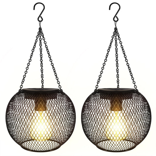 Rynx | Gibmidser Solar Outdoor Light, Hanging Solar Lantern Retro Metal Outdoor Decorative Waterproof Solar Energy-Friendly Lantern for Courtyard Garden Patio Pathway Tree Halloween Christmas Decor (2Pcs)