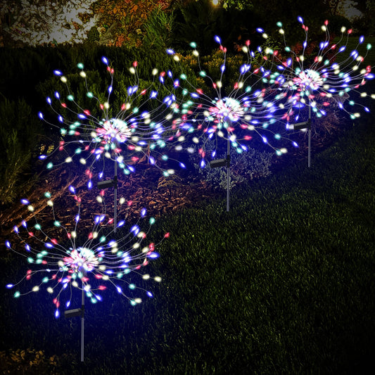 Rynx | Pxbniuya 4 Pack 175 Led Solar Lamp Garden Light For Garden, Solar Fireworks Light Outdoor Waterproof With 2 Modes Flashing Light, Sparkling Solar Starburst Light For Wedding Aisle Decor (Colorful)