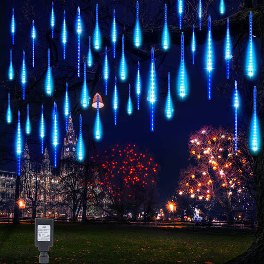 Rynx | Meteor Rain Lights Outdoor, 16 Inch 20 Tubes 720 Led Icicle Lights, Waterproof Meteor Christmas Lights, Hanging Falling Rain Lights For Trees Bushes Holiday Party Christmas Decor, Blue