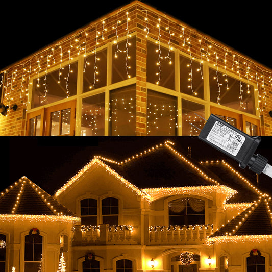 Rynx | Toodour 612 Led 50Ft Icicle String Lights, 8 Modes, Warm White, Waterproof, Indoor/Outdoor, Christmas Decoration