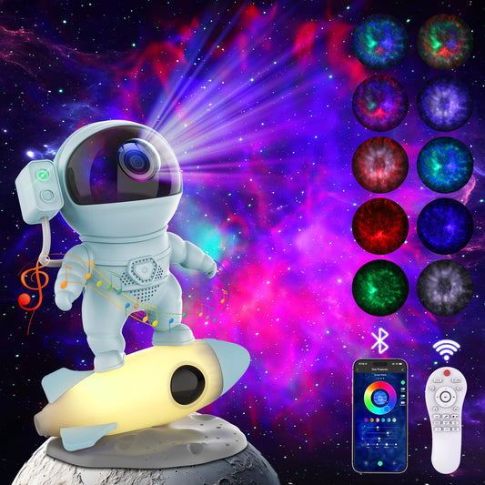 Rynx | Flyeagle Astronaut Galaxy Projector, Star Projector Rocket Night Light For Children's Room, 360 Adjustable Magnetic Head, Bluetooth Sp