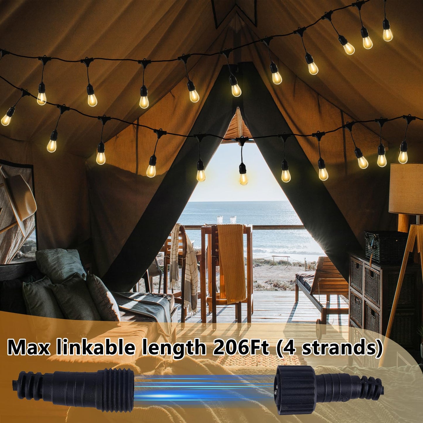 Rynx | Lukasumi 52Ft Led Outdoor String Lights, 15 Waterproof Vintage Edison Bulbs For Patio & Garden