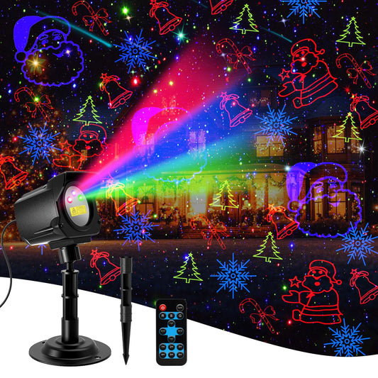 Rynx | Laser Christmas projector light outdoor, 3-color laser light with Christmas decorative patterns, waterproof, indoor H