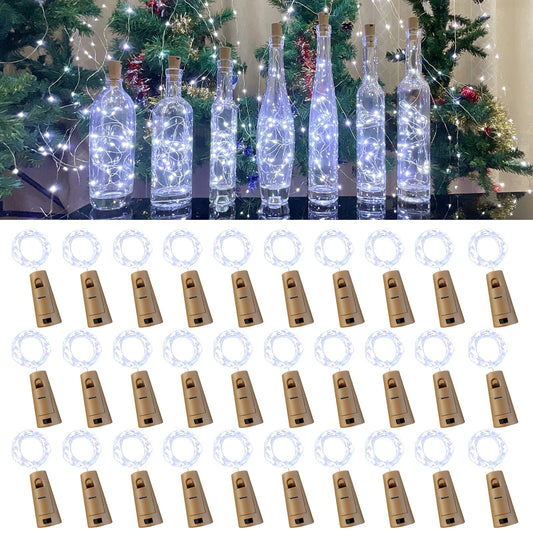 Rynx | Etinga Wine Bottle Light With Cork, 20 LEDs 6.6 Feet Silver Wire Cork Bottle Lights, Fairy Mini String Lights, For DIY Christmas, Party, Decor, Wedding Entry (30 Pack, Cool White)