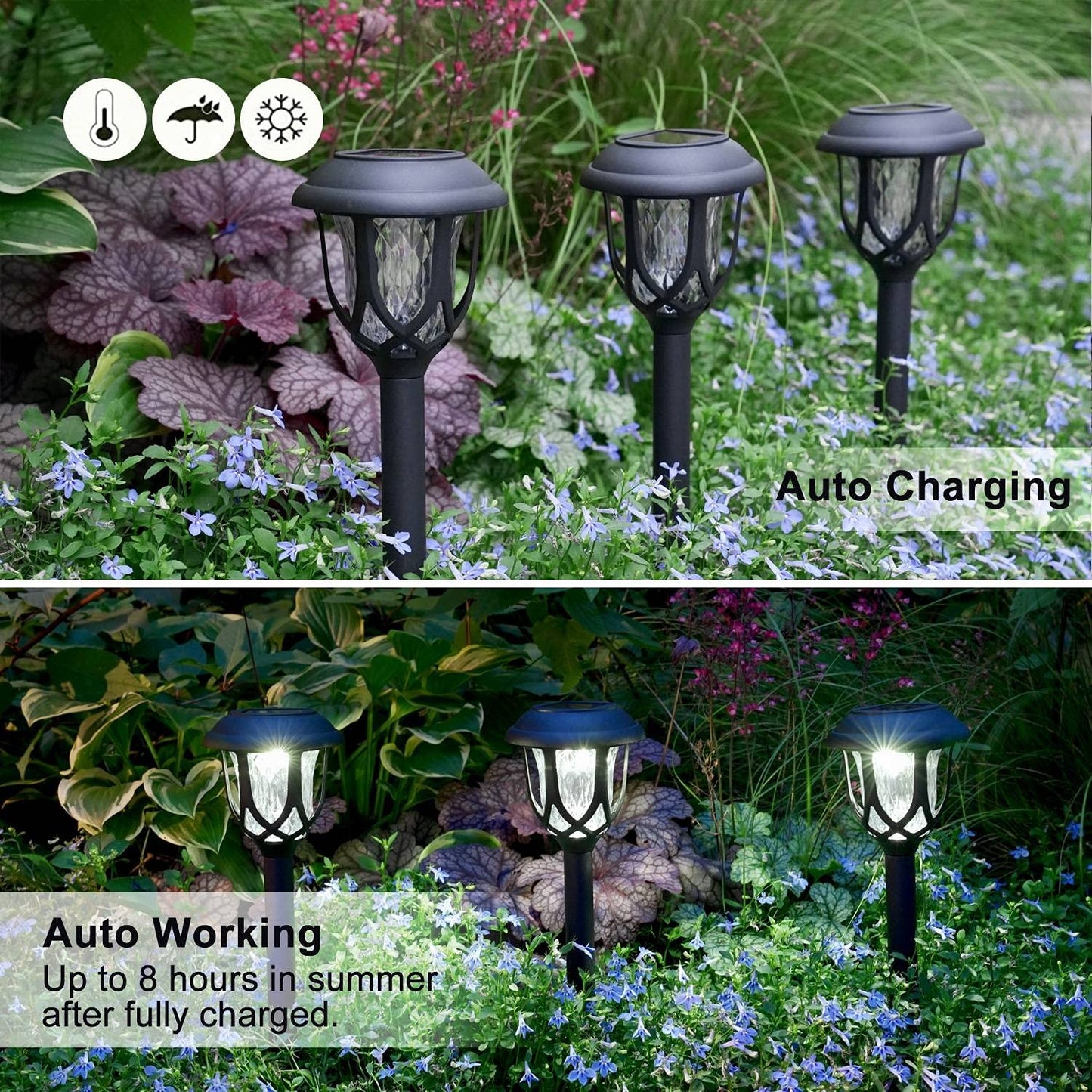 Rynx | Excmark 10 Pack Solar Path Light - Black Solar Garden Light for Walkway