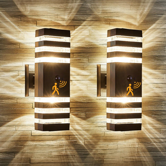 Rynx | Delicavy 2 Pack Motion Sensor Outdoor Wall Lighting, Twilight to Dawn Wall Lights with 4 Dimmable Bulbs