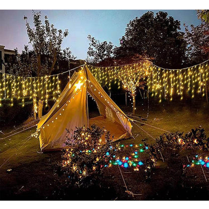 Rynx | Janchs 304 Led Solar Icicle Light - 8 Modes Waterproof Warm White Holiday Decorations