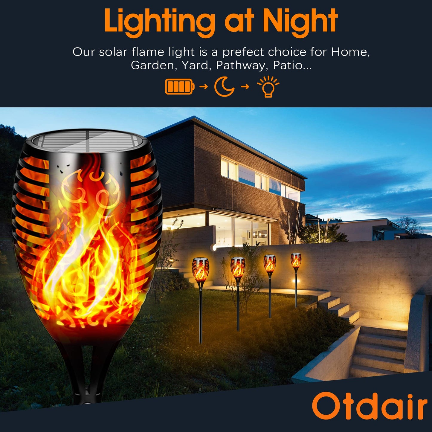 Rynx | Otdair 96 LED Solar Light - Waterproof Flaming Flame, 6 Pack for Garden & Farm