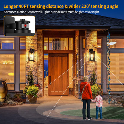 Rynx | Tobusa 2-Pack Motion Sensor Outdoor Wall Lights, Twilight To Dawn Black Lanterns For Veranda & Garage
