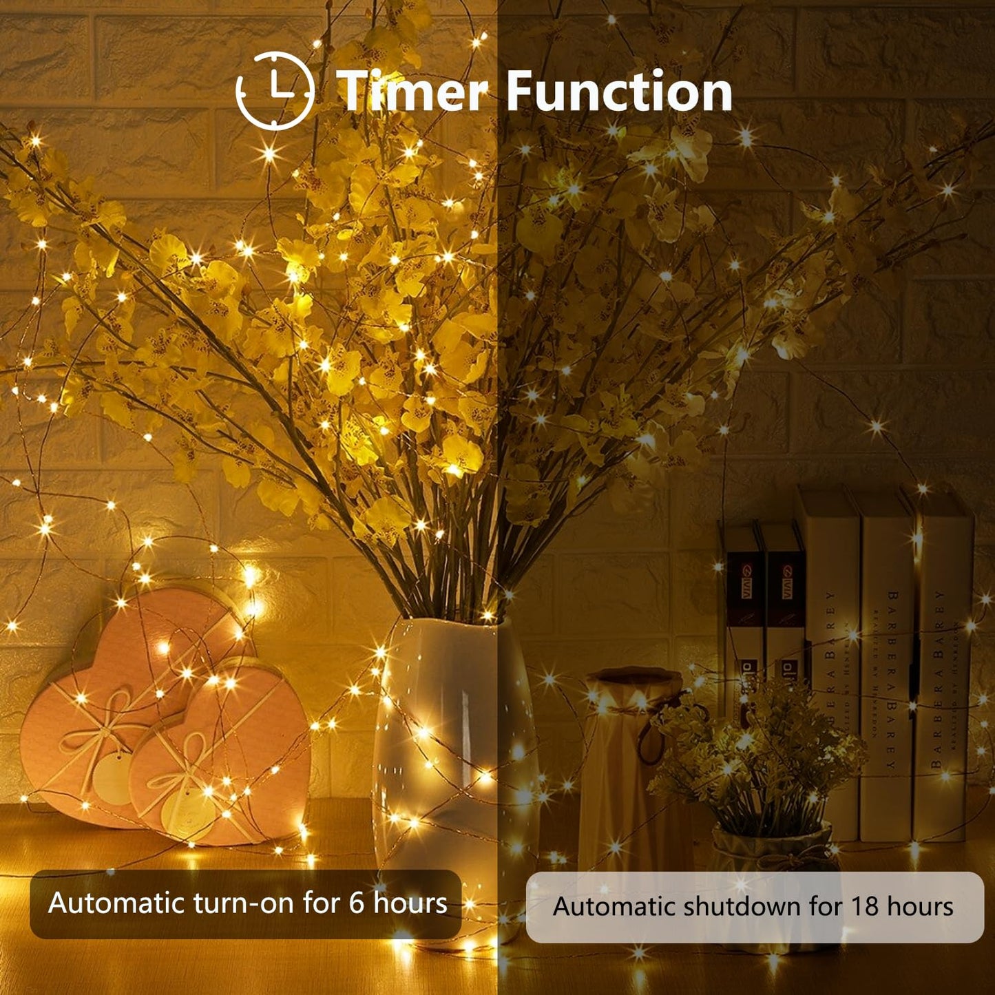 Rynx | Exf 8-Pack 50 LED Warm White Fairy Lights, Battery Powered, Waterproof, Timer, Indoor/Outdoor