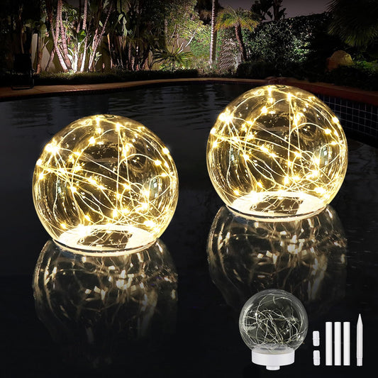 Rynx | Solar floating swimming light, 5.9'' Glow-in-the-dark warm white swimming light that floats, 2-in-1 design float or insert solar globe