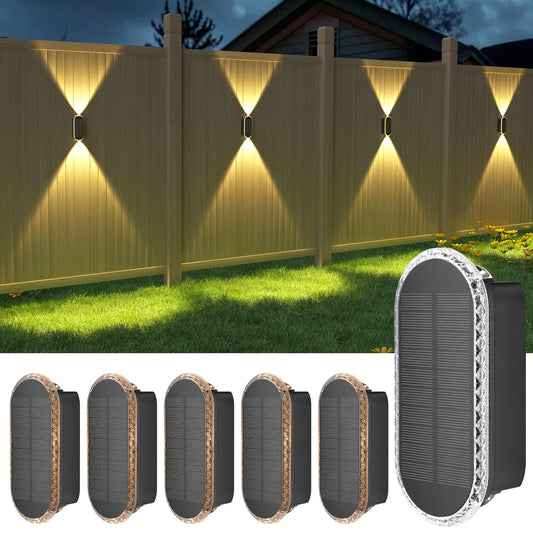 Rynx | Ellasay Solar Garden Lighting Outdoor, 6-Pack Solar-Powered Wall Lamps Up And Down Waterproof Ip65, 3 Color Brighter Led Focus Lens