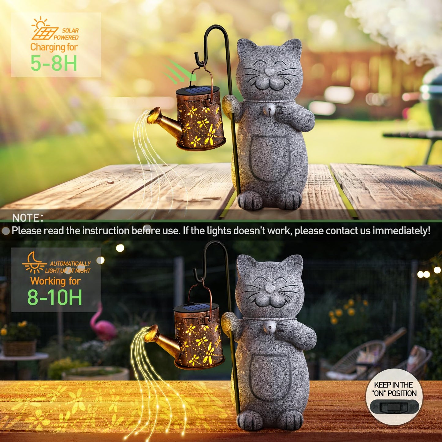 Rynx | Hinshark Solgarden Cat Statue With Kettle Light - Perfect Valentine's Day & Birthday Gifts For Cat Lovers