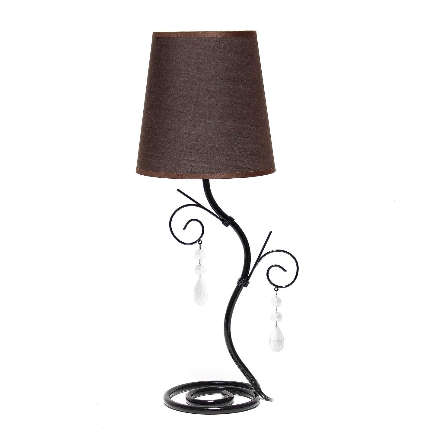 Rynx | Simple design Lt1142-Bwn Metal cable table lamp with hanging crystals and matching fabric shade for entrance, living room, hallway, bedroom, office, brown