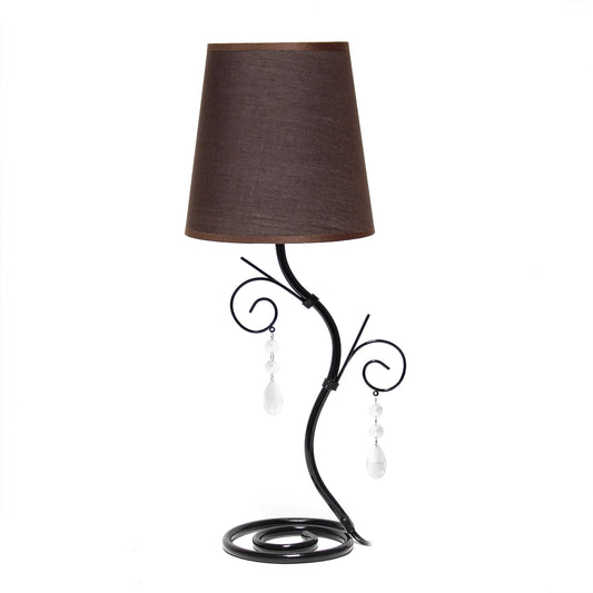 Rynx | Simple design Lt1142-Bwn Metal cable table lamp with hanging crystals and matching fabric shade for entrance, living room, hallway, bedroom, office, brown