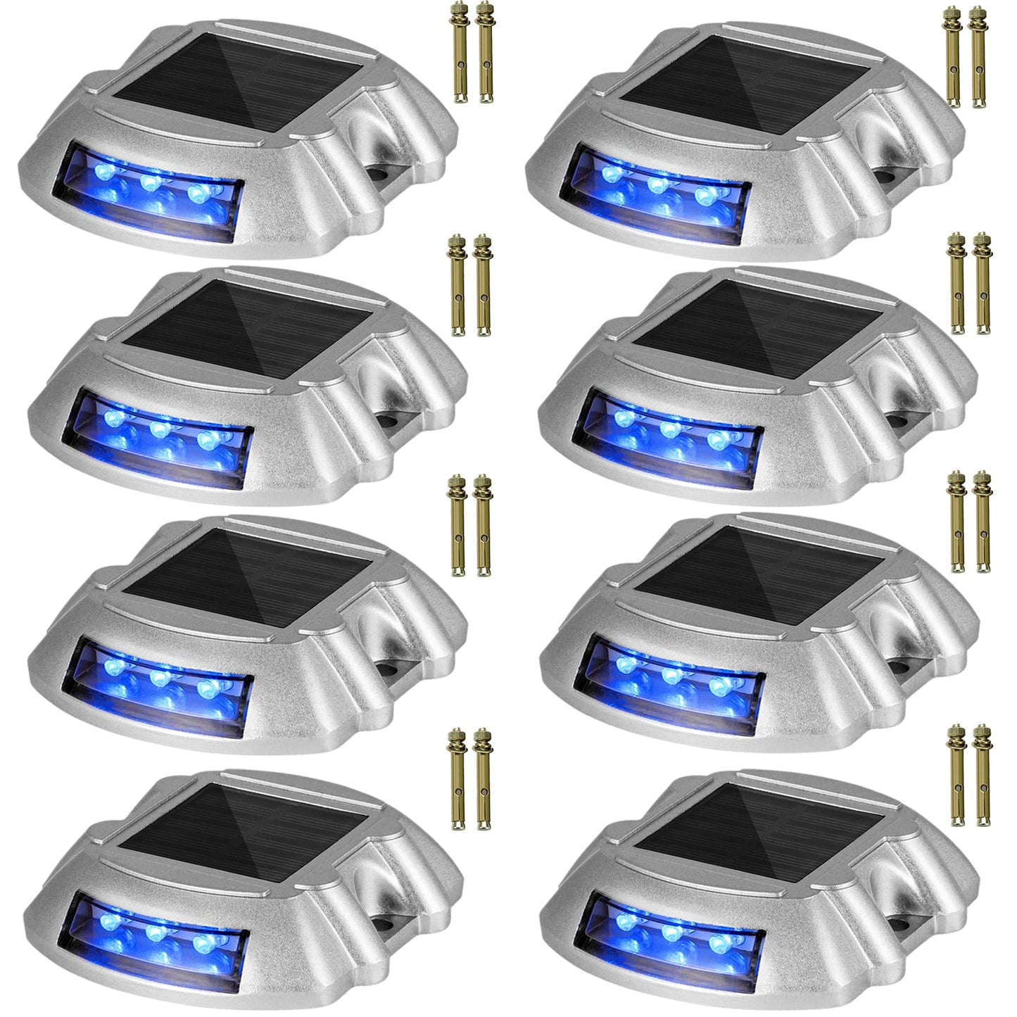 Rynx | Vevor Solar Driving Lights - 8 Pack, Waterproof, Wireless, 6 Led Blue Lights For Path, Garden, Walkway, Sidewalk, Stairs